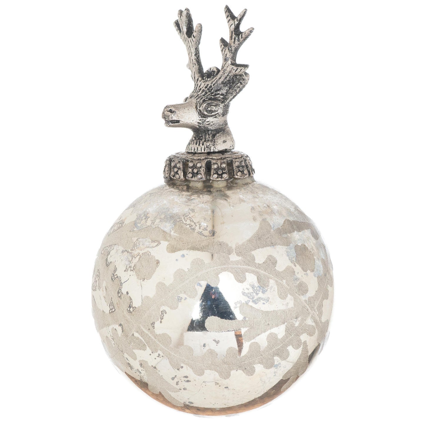 The Noel Collection Silver Etched Stag Top Bauble