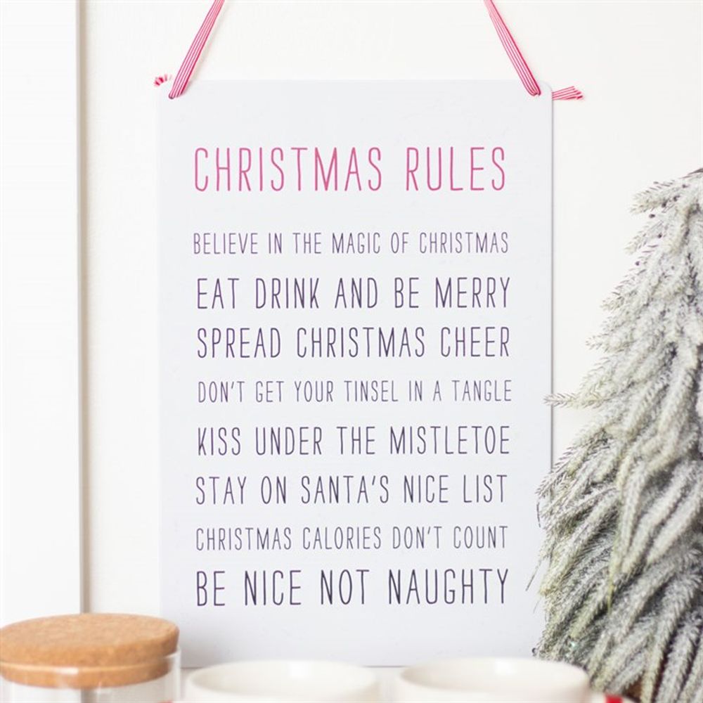 Christmas Rules Hanging Sign